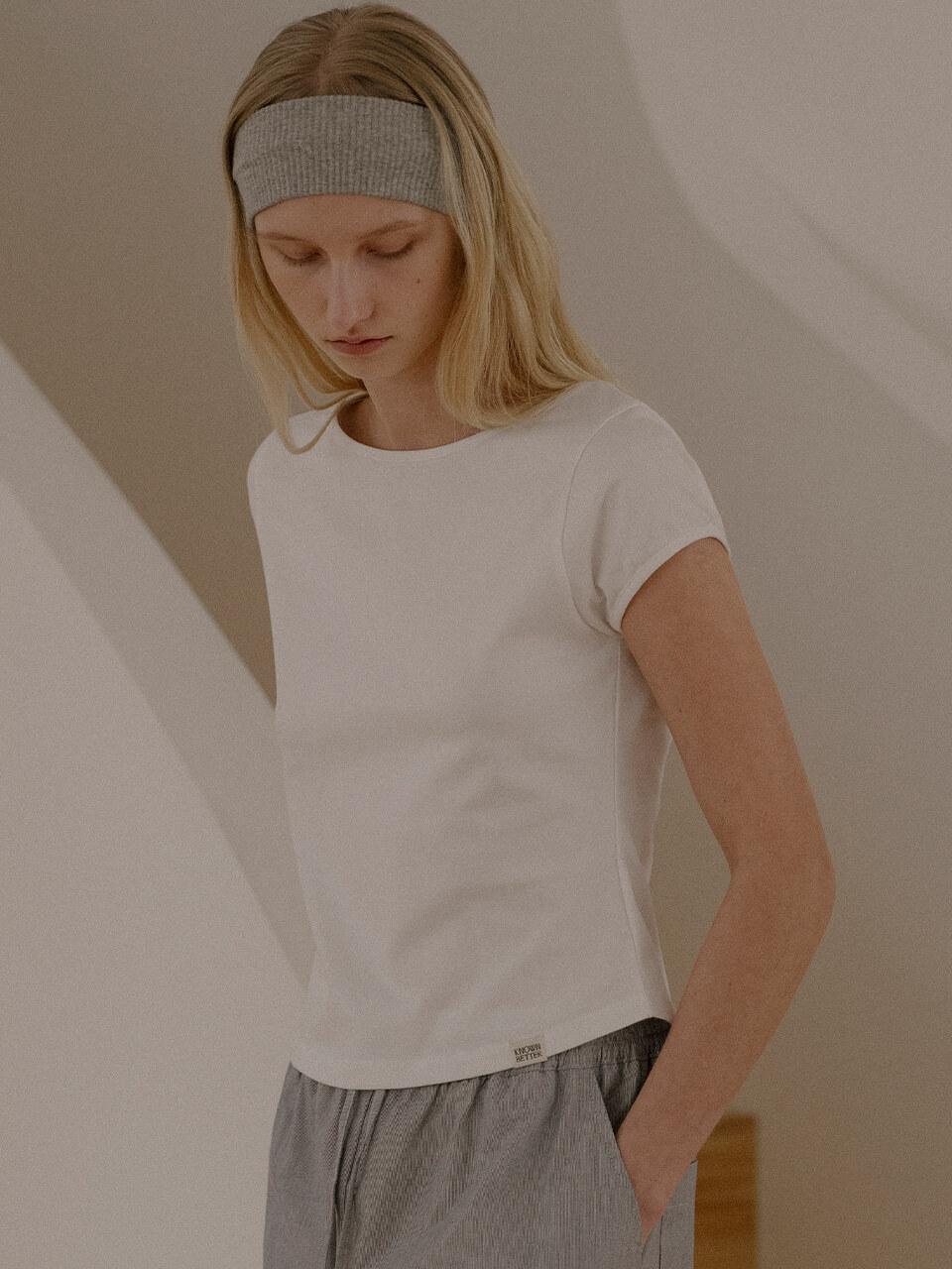 Cap sleeve cotton T-shirt KNSS04TS08_Ivory