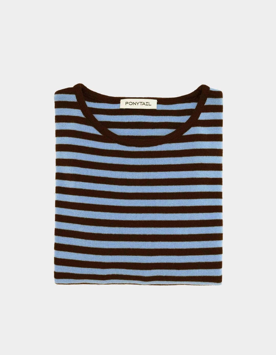 Combi Striped Knit T-Shirts (SKY & BROWN)
