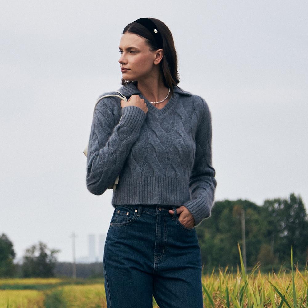 cable collar knit 2 color