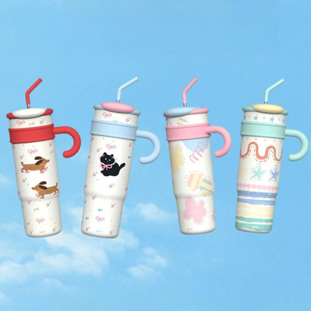 대용량 텀블러 보온 보냉 스텐 빨대 핸들 보틀 1200ml