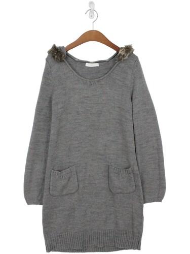 BUYTHECOLOR 퍼 포인트 포켓 니트 원피스