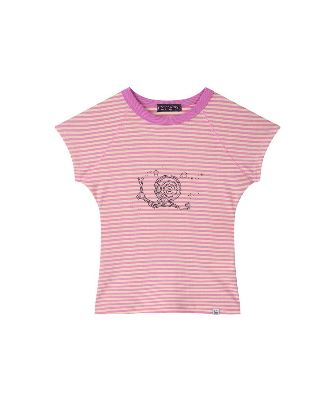PRECIOUS SLOW SNAIL T - SHIRT - PINK STRIPED