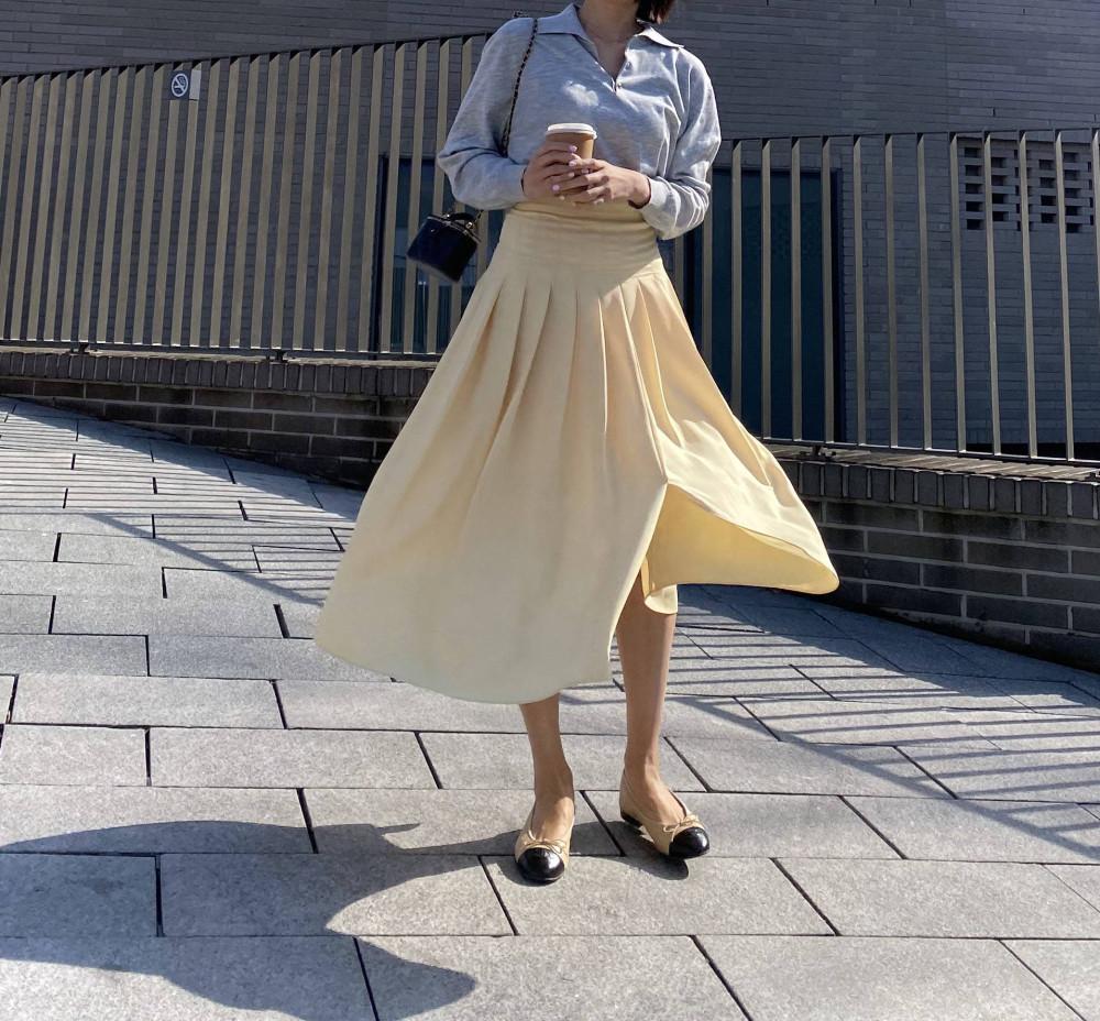 [리코리타]메롤라 옐로우/플럼 플리츠 스커트(앞 뒤 트임)S/M