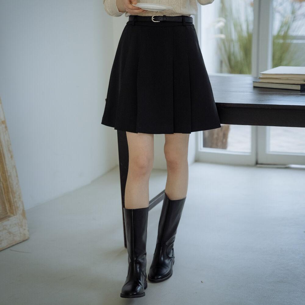 [예약배송]Belt set pleats skirt_Black