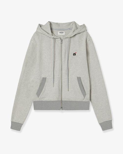 STRIPE SMALL LETTER HOOD ZIP UP [MELANGE GREY]