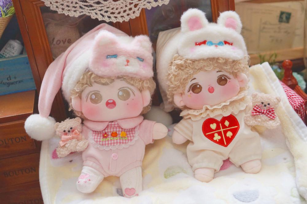 15cm 20cm 아이돌 인형 옷 잠옷 파자마 세트 의상 모자 고양이 토끼 안대 솜뭉치