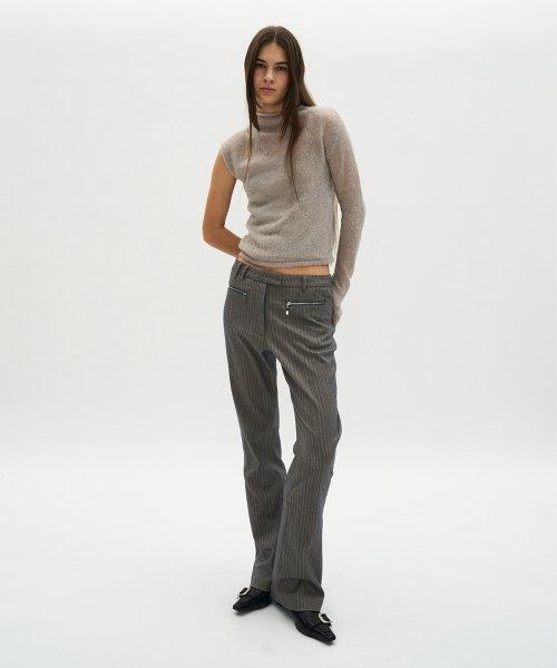 스트라이프 부츠컷 팬츠_네이비