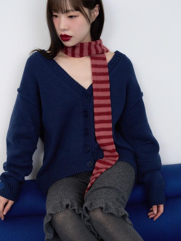 fluffy stripe long scarf - wine