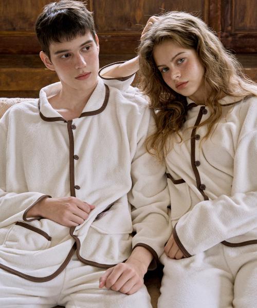 플러피 퓨어 긴팔 커플 수면 잠옷 세트