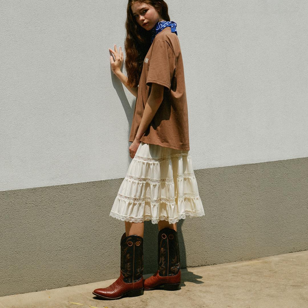 Shirring Lace Slip dress (Cream)