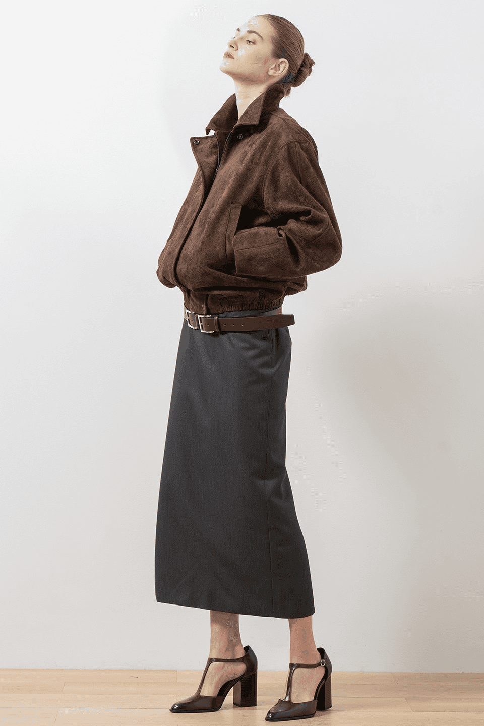 Suede drop shoulder jacket - chocobrown