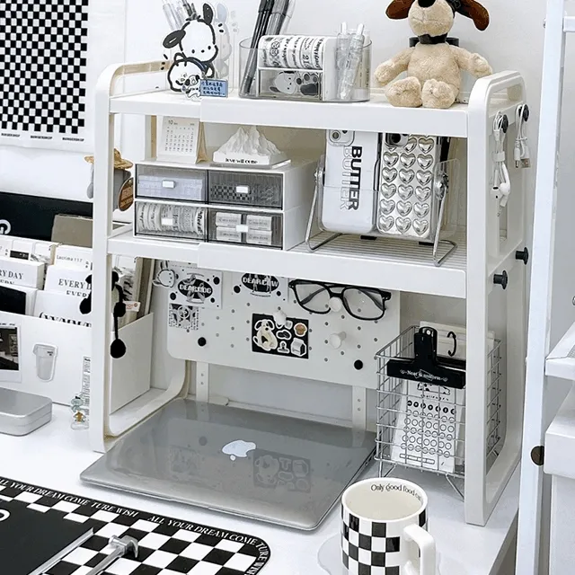 (🔥대박가격🔥너비조절 화이트 책상 수납 선반 데스크테리어 책상정리 문구 정리 방꾸미기 다용도 수납함 진열장 책꽂이 노트북 태블릿 보관 1단 2단