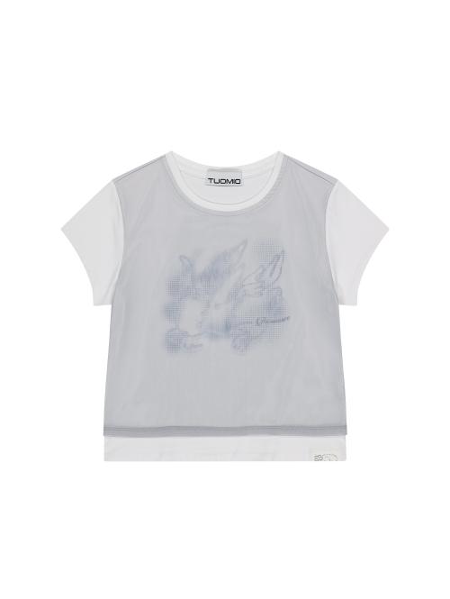 MESH LAYERED GRAPHIC T-SHIRT [WHITE]