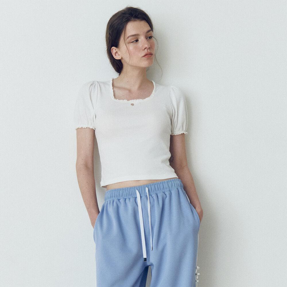 Square neck lace top(White)