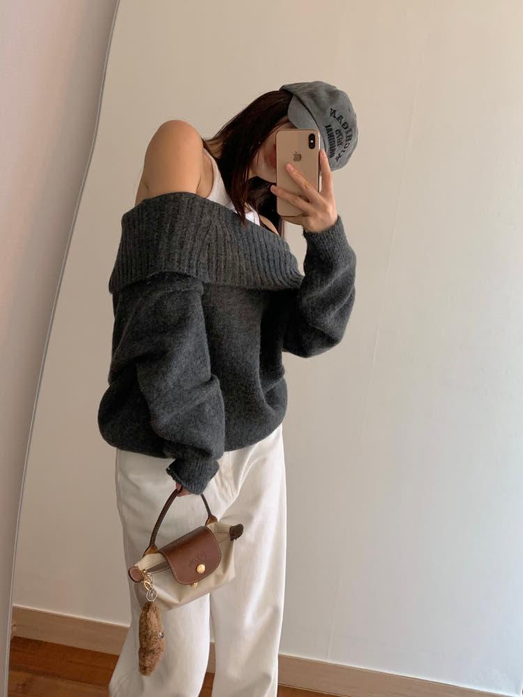 [5%할인] 알파카 오프숄더니트