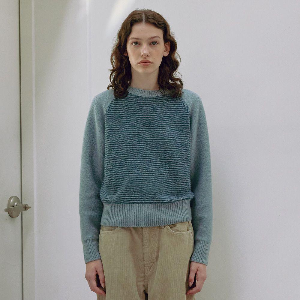 [Women] Wool Cotton Stripe Sweater (Lake Blue)