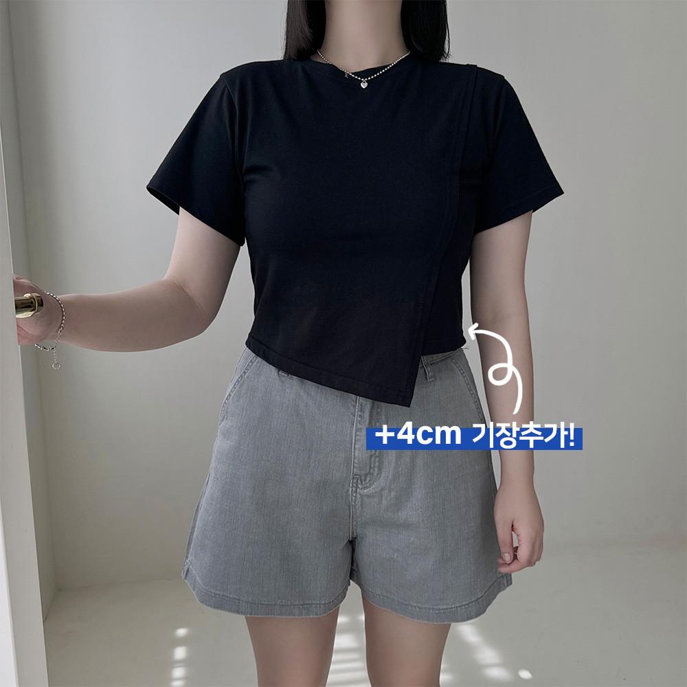 [MADE] 다나 언발사선 크롭 무지 반소매 티셔츠 (리보사선티_기장추가 ver.)