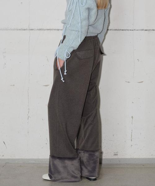 Fur Trim Pants [Charcoal]