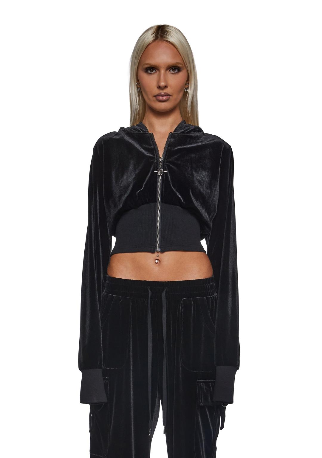 Ego Velour Corsetted Sweatshirt - BLACK / X-small