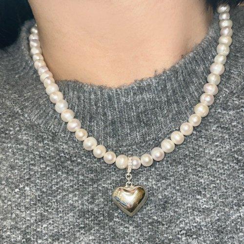 [92.5 silver]머메이드 하트 진주목걸이