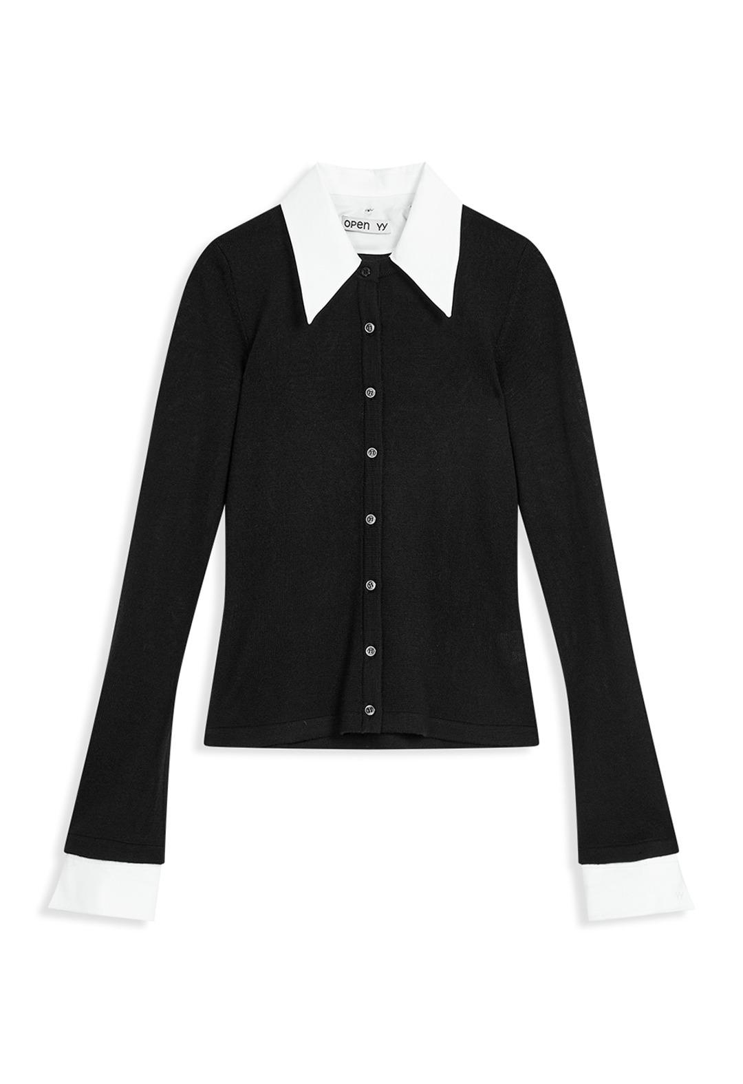 더오픈프로덕트 COTTON COLLAR CUFFS CARDIGAN, BLACK - 위시버킷