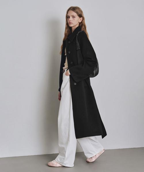 [우먼] 벨티드 발마칸 롱 코트 블랙 COWCT001BLACK