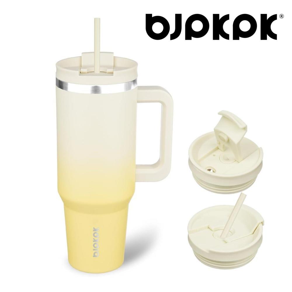 BJPKPK 빨대 손잡이 스텐 텀블러 1리터 차량용 보온보냉 컵 레몬 40oz 1.18L