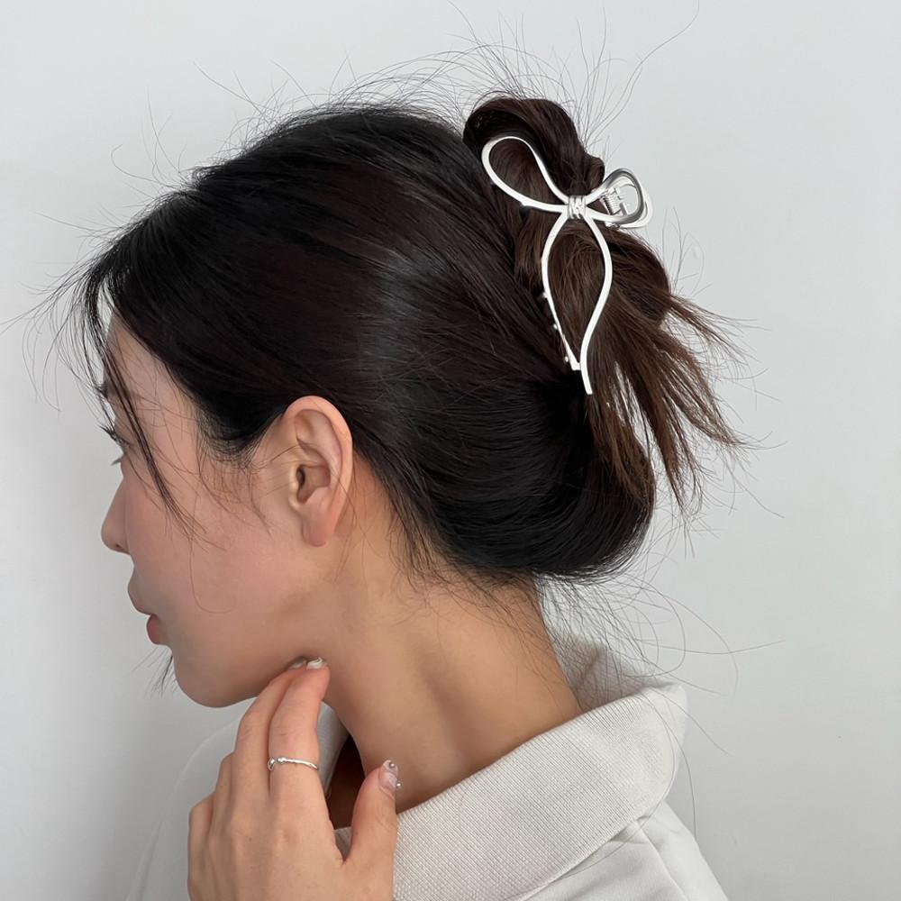 메탈 리본 헤어 집게핀 올림머리 무광 실버 골드 2종