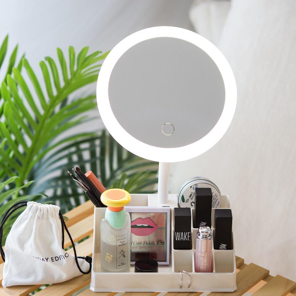 무선 충전식 수납 LED 화장거울_2colors