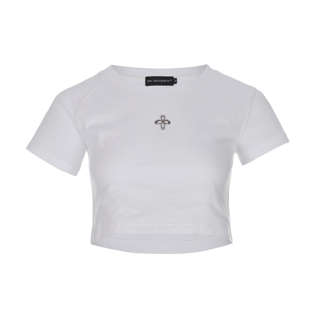 surgery unbalance metal clover logo crop T-shirts 'white'