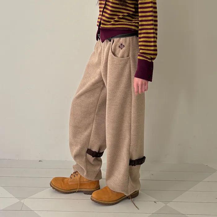 WOOL STRAP WIDE PANTS / m.beige