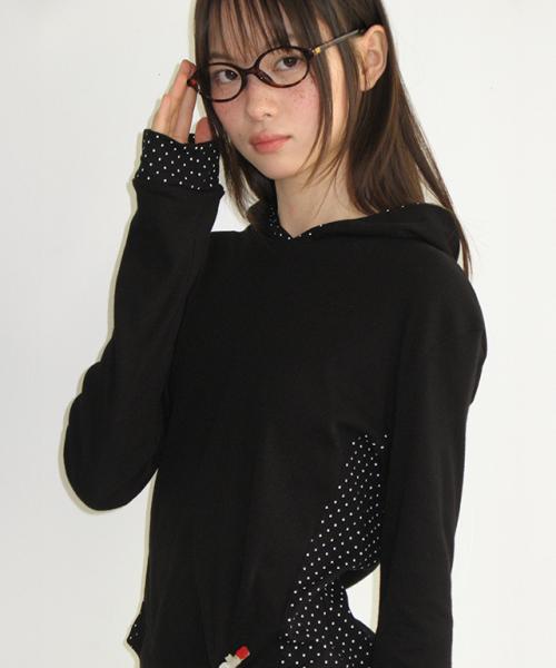 DOT PANEL SLIM HOODIE LONG SLEEVE BLACK