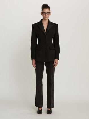 SLIM FIT FAUX SUEDE JACKET (BLACK)