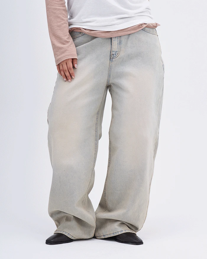 샌드 라이트 워싱 와이드팬츠