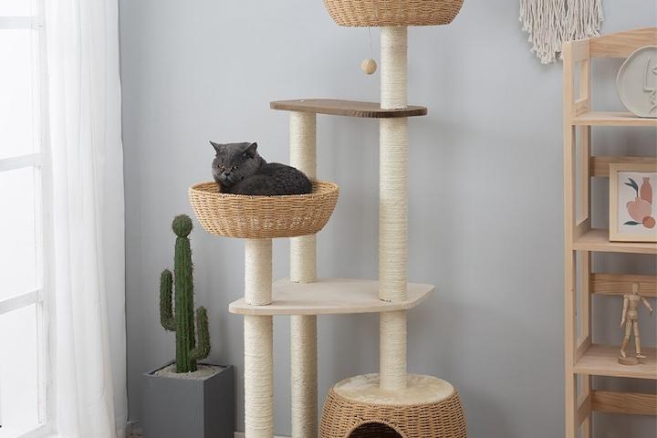 고양이 숨숨집 수공예 바스켓 스크래쳐 캣타워