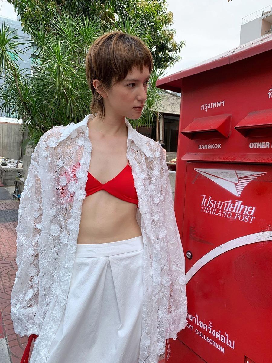 플라워 시스루 셔츠