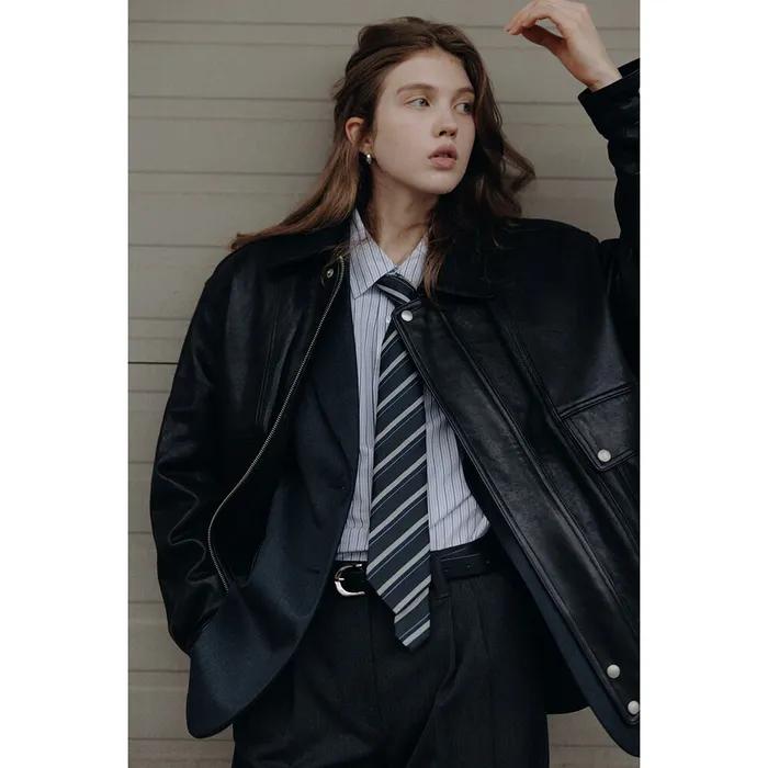 UNISEX OVERSIZED VINTAGE LEATHER BLOUSON BLACK_UDJU5C104BK