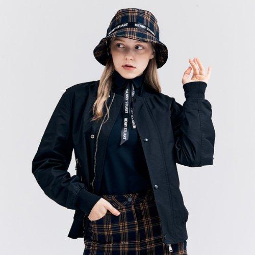 여성용 체크패턴 스트링 버킷햇 옐로우