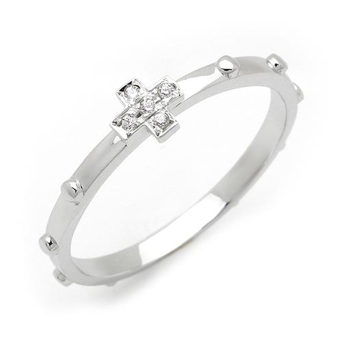 실버 정십자 큐빅 심플 묵주반지