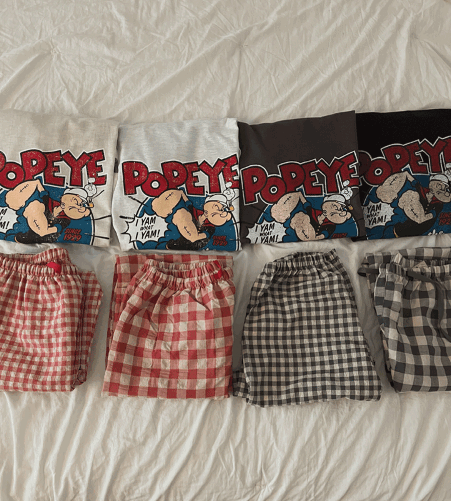 [남여공용] 뽀빠이 커플 반팔 잠옷 홈웨어 파자마