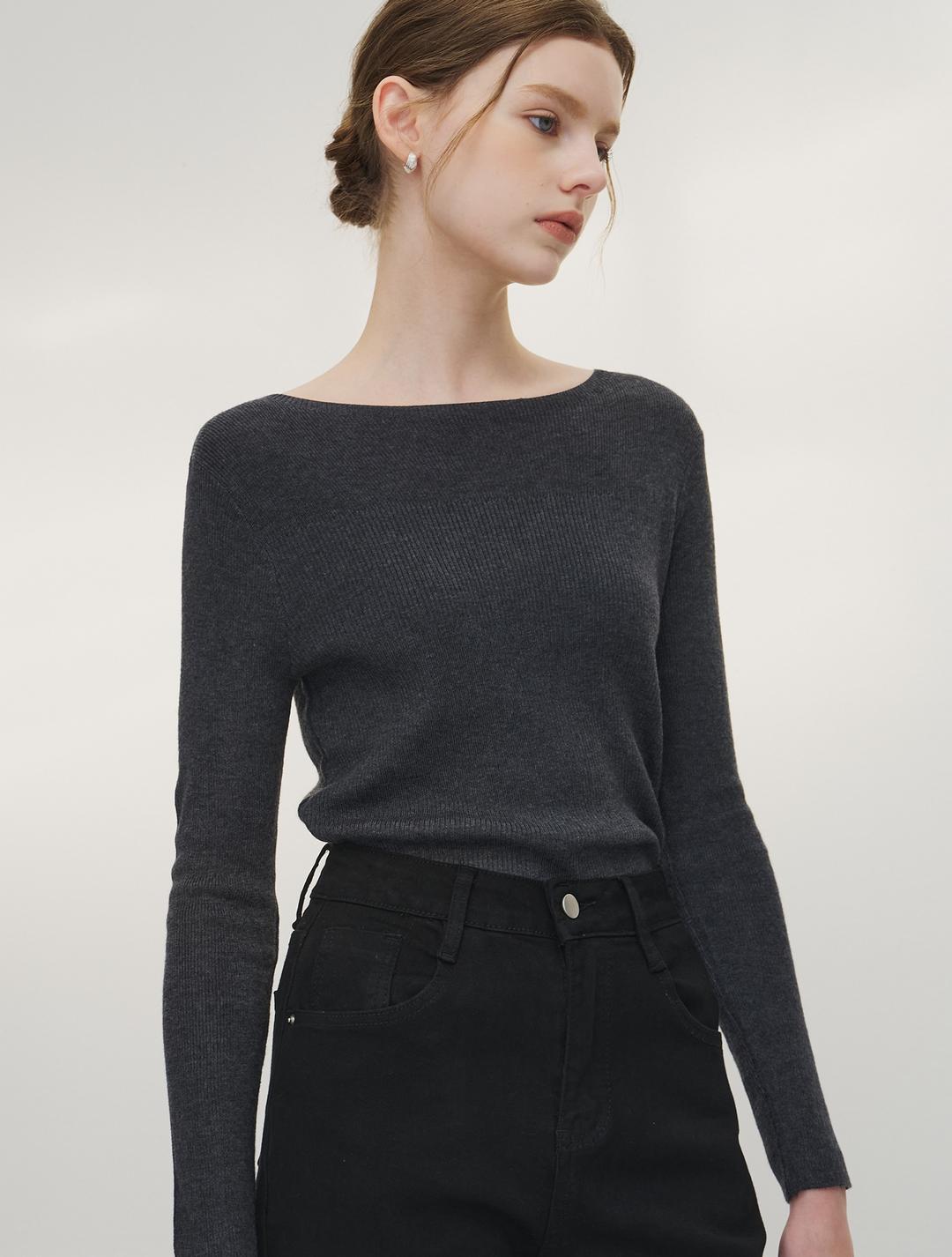 [3.31 예약발송] 모엔 블록 보트넥 니트 - 차콜