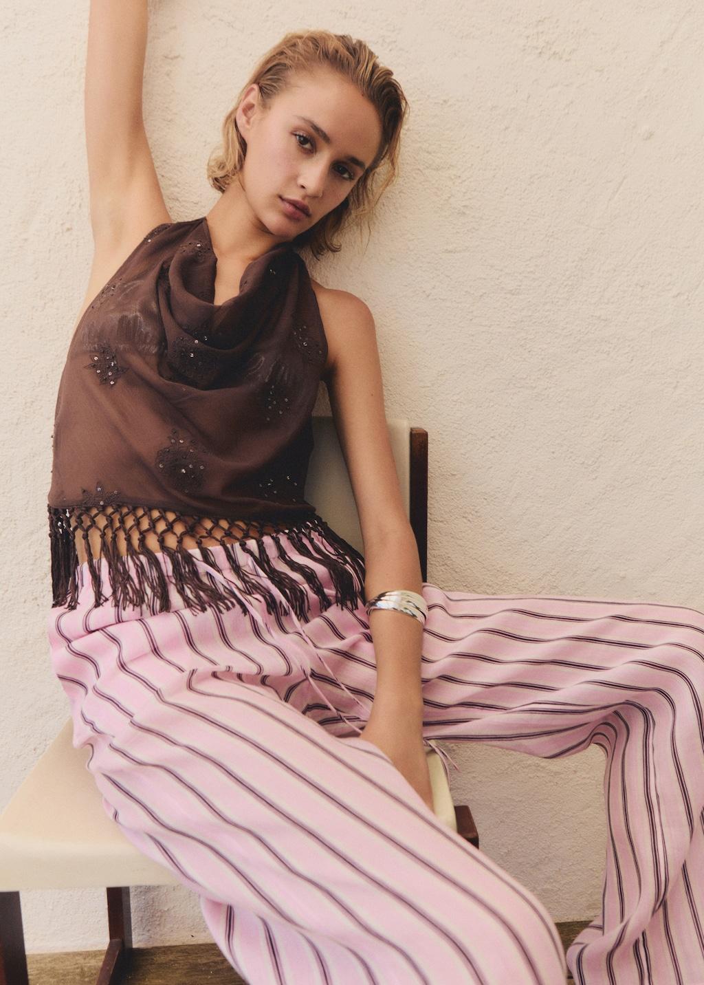 Striped ramie trousers