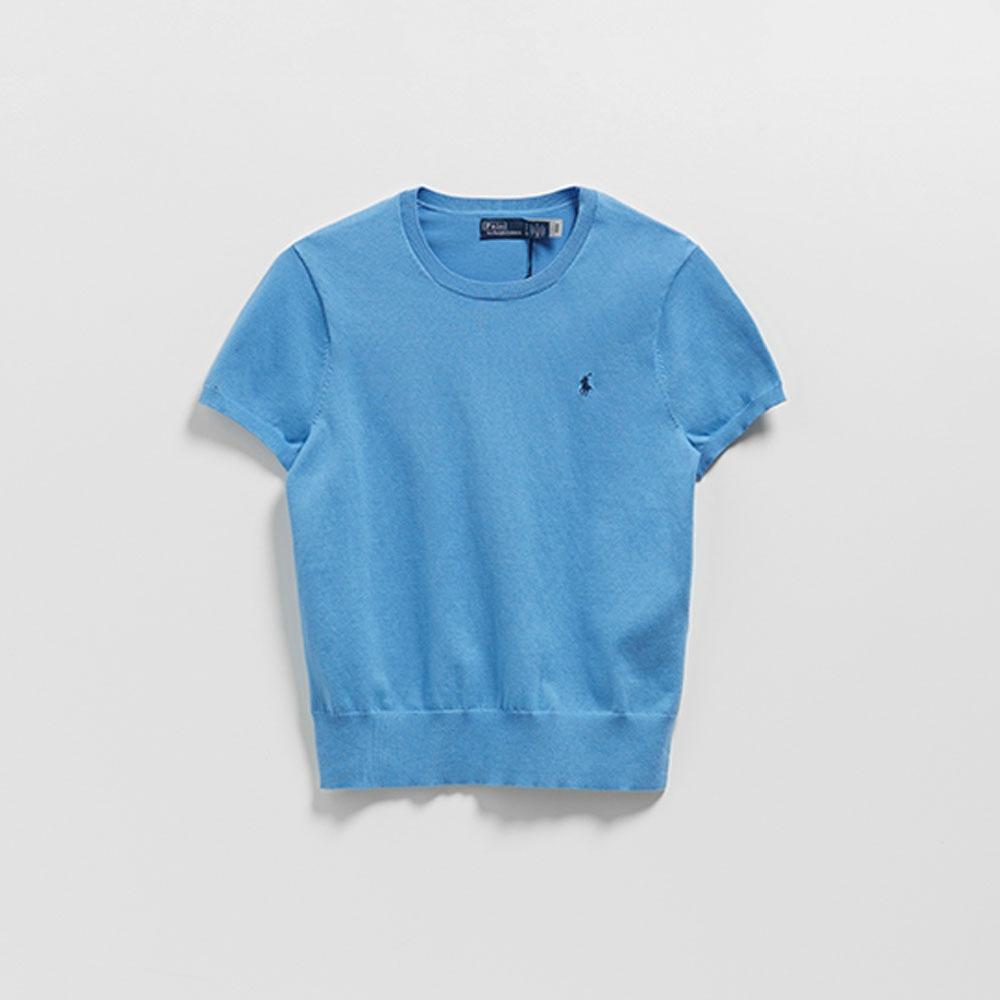 여성용 코튼 블렌드 숏 슬리브 스웨터 (BLUE)