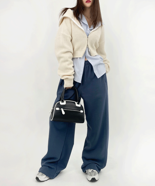 밑단 스트링 절개 투웨이 쭈리 와이드 조거 츄리닝 트레이닝 밴딩 팬츠