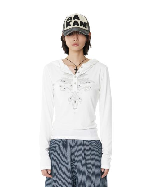 아캄(AAKAM)  Studded Leaf Hooded Long Sleeve (White) - 사이즈 & 후기 | 무신사