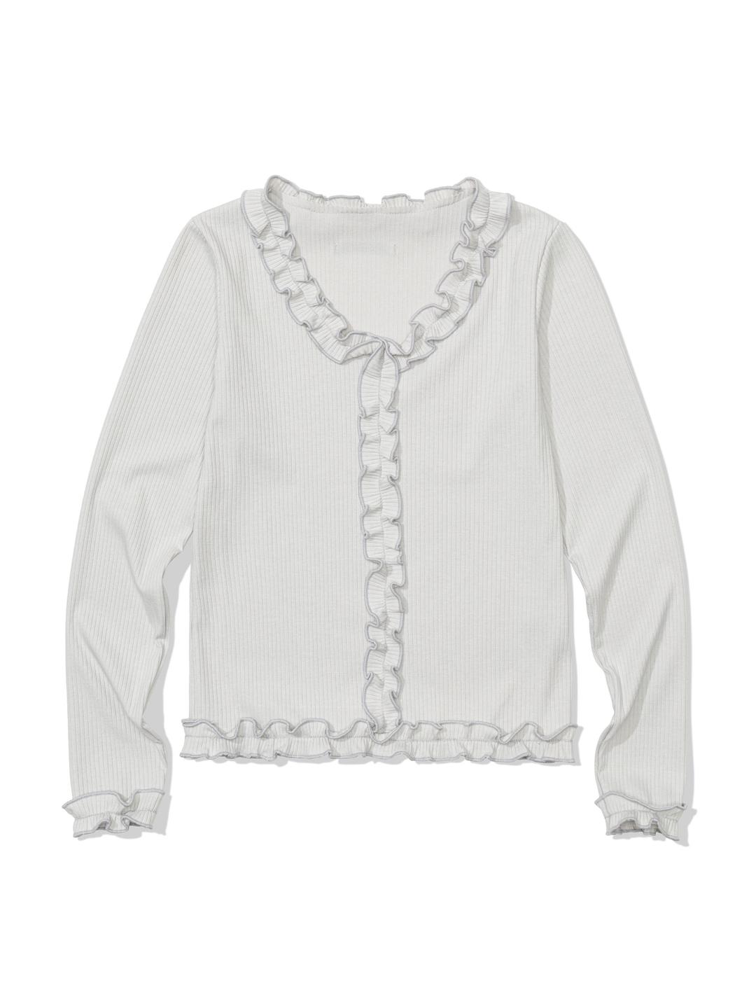 RUFFLE RIBBED T-SHIRT(LIGHT GREY)