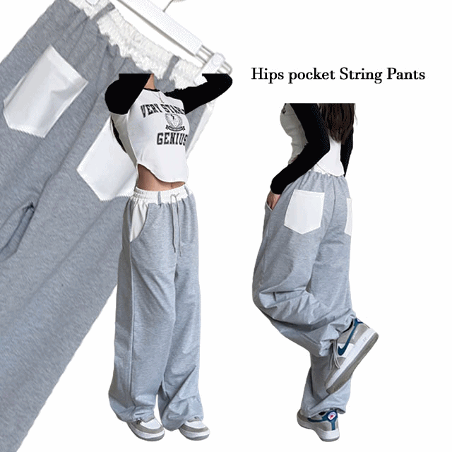 [투웨이o]힙스 배색 포켓 와이드 조거 트레이닝 스트링 팬츠