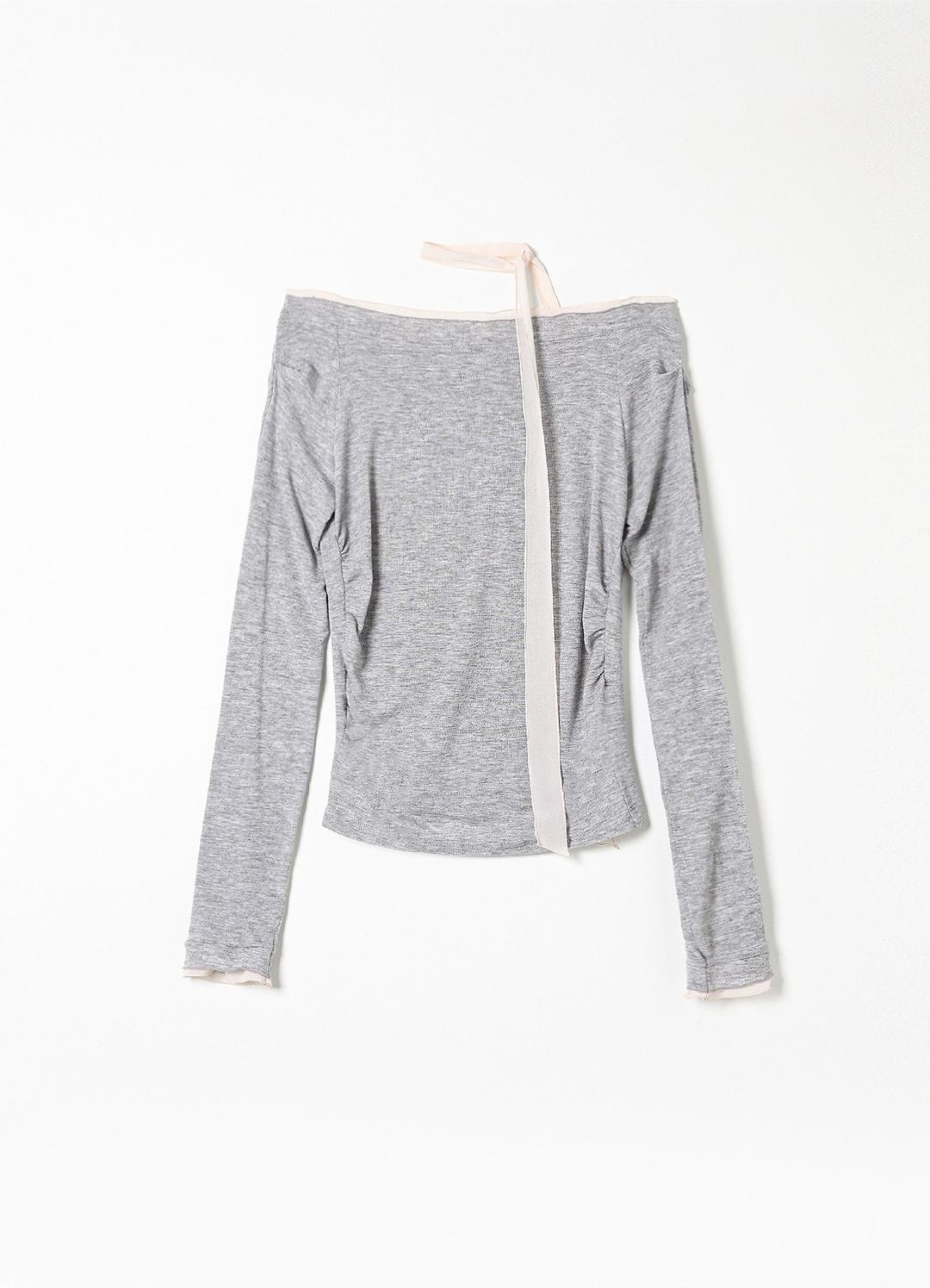 2ND Soft Chiffon Tie Top(Melange Grey)