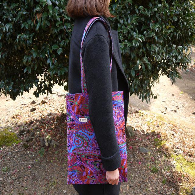 [컴인제이]  블루퍼플포레스트에코백 패턴에코백 수입원단에코백 유니크한에코백 핸드메이드에코백 에코백