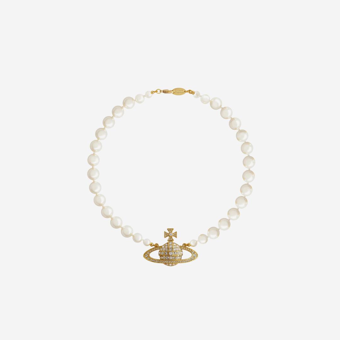 Vivienne Westwood One Row Pearl Bas Relief Choker Gold